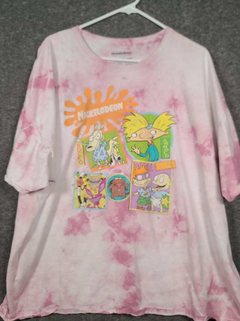 Nickelodeon Unisex Size 3X Rocko Arnold Rugrats Angry Beavers Pink Tie Dye Shirt